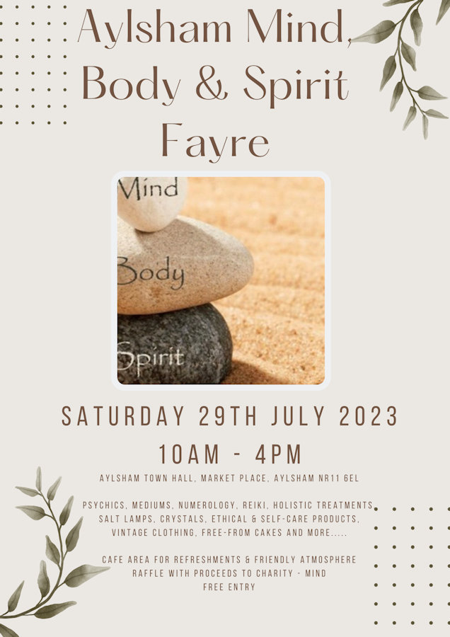 Aylsham Mind- Body & Spirit Fayre, Aylsham Town Hall, Marketplace, Aylsham, Norfolk, NR11 6EL | A welcoming and high vibe event! | Wellbeing, Spiritual, shopping, natural, eco, wellness, health