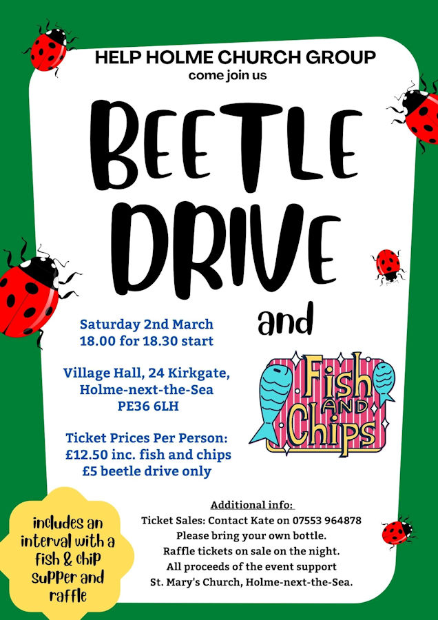 Beetle Drive Games Night, Village Hall, 24 Kirkgate, Holme next the Sea, Norfolk, PE36 6LH | Fundraising Games Night | family fun, games, what's on, holme next the sea, fish and chips