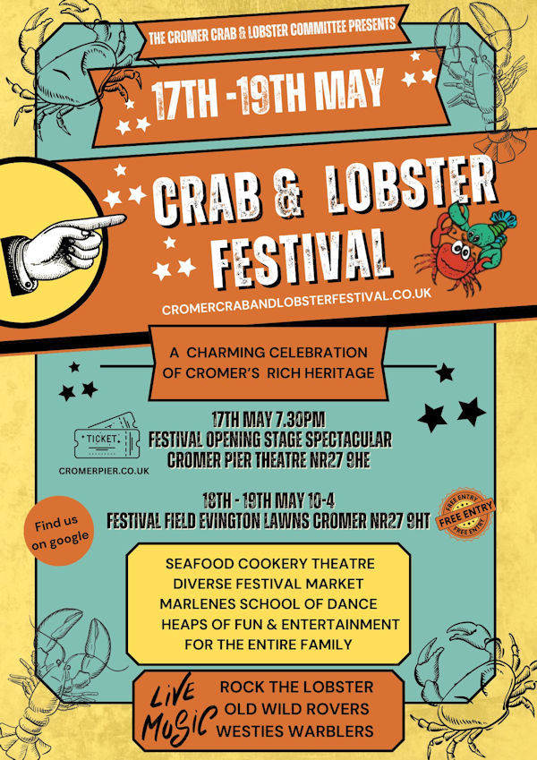Cromer Crab & Lobster Festival 2024, Evington Lawns, Cromer, Norfolk, NR27 9HT | FREE Event - in centre of Cromer for all the family - Festival Field, Evington Lawns, Cromer, NR27 9HT  | cromer, crab, lobster, festival, norfolk