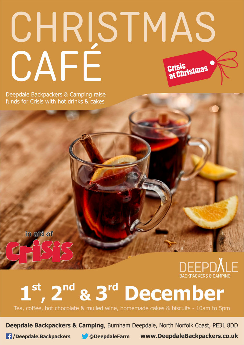 Christmas Cafe in aid of Crisis, Deepdale Camping & Rooms, Deepdale Farm, Burnham Deepdale, North Norfolk Coast, PE31 8DD | Deepdale Camping & Rooms friendly team will be serving hot drinks from the Backpackers Courtyard to raise money for CRISIS - national charity dedicated to ending homelessness. | hot drinks, crisis charity, deepdale backpackers, camping, christmas market