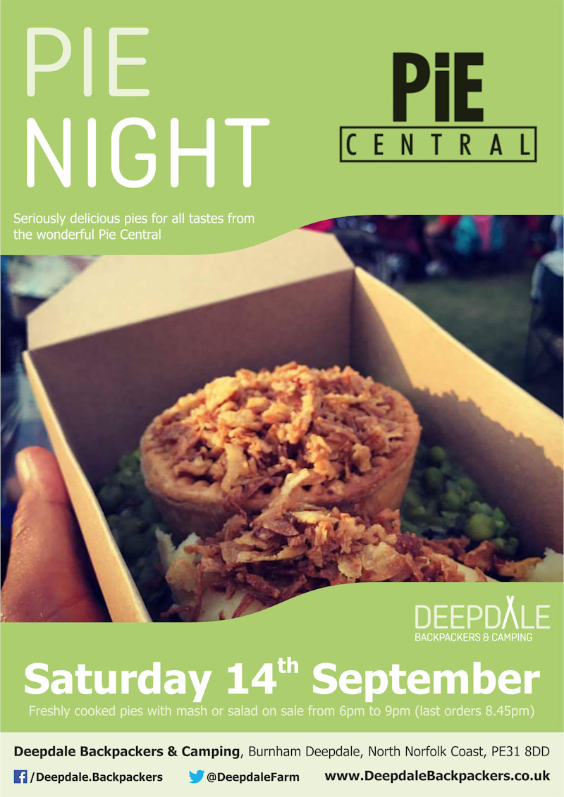 Deepdale Pie Night, Deepdale Camping & Rooms, Deepdale Farm, Burnham Deepdale, North Norfolk Coast, PE31 8DD | Seriously tasty pies from the ever wonderful Pie Central, served up at Deepdale during the evening.  Eat in the backpackers courtyard, take back to your tent or get a takeaway to take back home with you elsewhere in the village. | pizza, night, deepdale, backpackers, wood, fired, pizza, company, camping, campsite, evening, meal