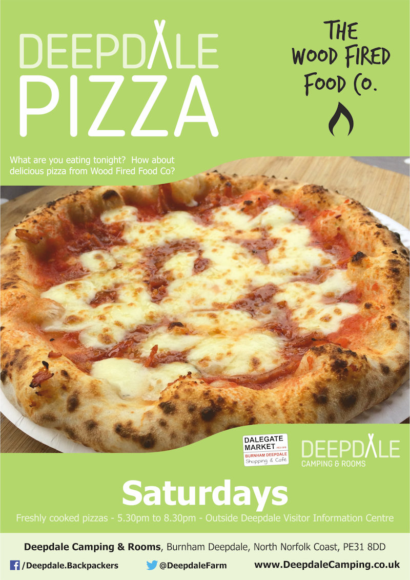 Deepdale Pizzas - Street Food, Deepdale Camping & Rooms, Deepdale Farm, Burnham Deepdale, North Norfolk Coast, PE31 8DD | Very tasty takeaway wood fired pizzas from The Wood Fired Food Co. served up outside Deepdale Visitor Information Centre. | pizza, takeaway, take, away, night, deepdale, backpackers, wood, fired, company, camping, campsite, evening, meal