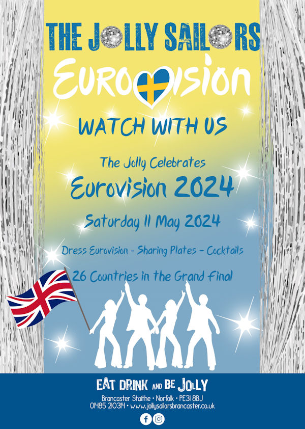 Eurovision 2024 Party, The Jolly Sailors, Jolly Sailors, Brancaster Staithe, Norfolk, PE31 8BJ | Watch the Eurovision 2024 competition with us | Eurovision Music Party Fancy dress