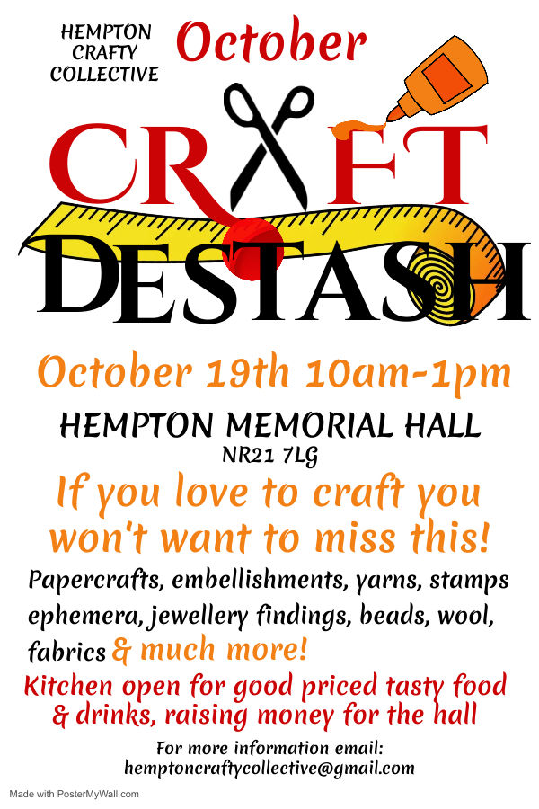 Hempton Crafty Collective October Destash, Hempton Memorial Hall, Hempton, Norfolk, NR21 7LG | If you love crafting, you'll love this! | hempton, craft, destash, papercrafts, beads, wool, paper, wood, stamps