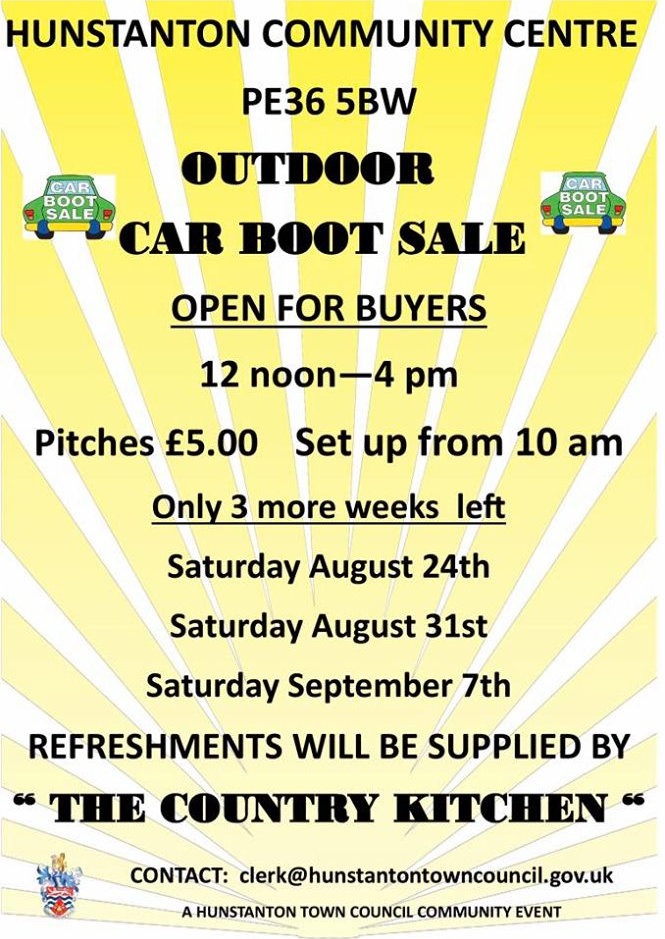 Hunstanton Community Car Boot, Hunstanton Community Centre , Avenue Road, Norfolk, Hunstanton PE36 5BW | This is a car boot led by the Hunstanton Town Council and assisted by the 1st Hunstanton Scout Group | Car Boot