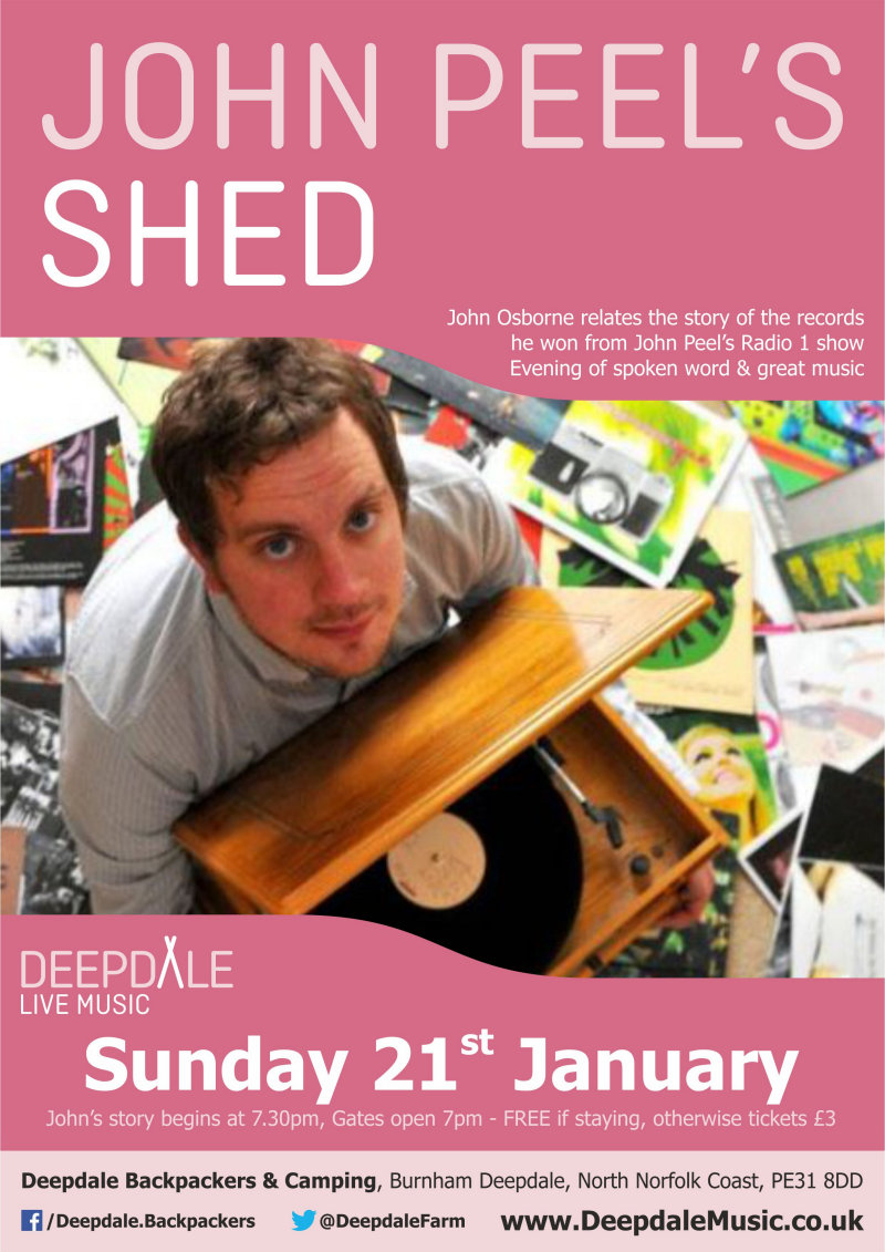 John Peels Shed - Sunday Session, Deepdale Camping & Rooms, Deepdale Farm, Burnham Deepdale, North Norfolk Coast, PE31 8DD | To start 2018 we thought we'd offer something a little different in our Deepdale Music programme, spoken word about music.  We are really pleased to welcome John Osborne, poet & story teller, to tell the story of the records he won from John Peel. | john, osborne, john, peel, shed, deepdale, hygge, festival, music, live, danish, happiness, celebration, north norfolk coast, activities, good, feelings, roaring, fire, foraging, walking, cycling, running, wildlife, nature