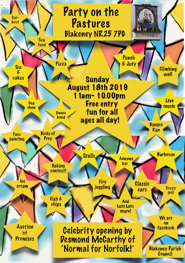 Party on The Pastures, The Pastures, Coast Road, Blakeney, North Norfolk, NR25 7PG | A FREE to attend, summer community event, with something for everyone! | Free, Outdoor, Live Bands, Childrens events, Bar, Dog Show, Food, Big Top