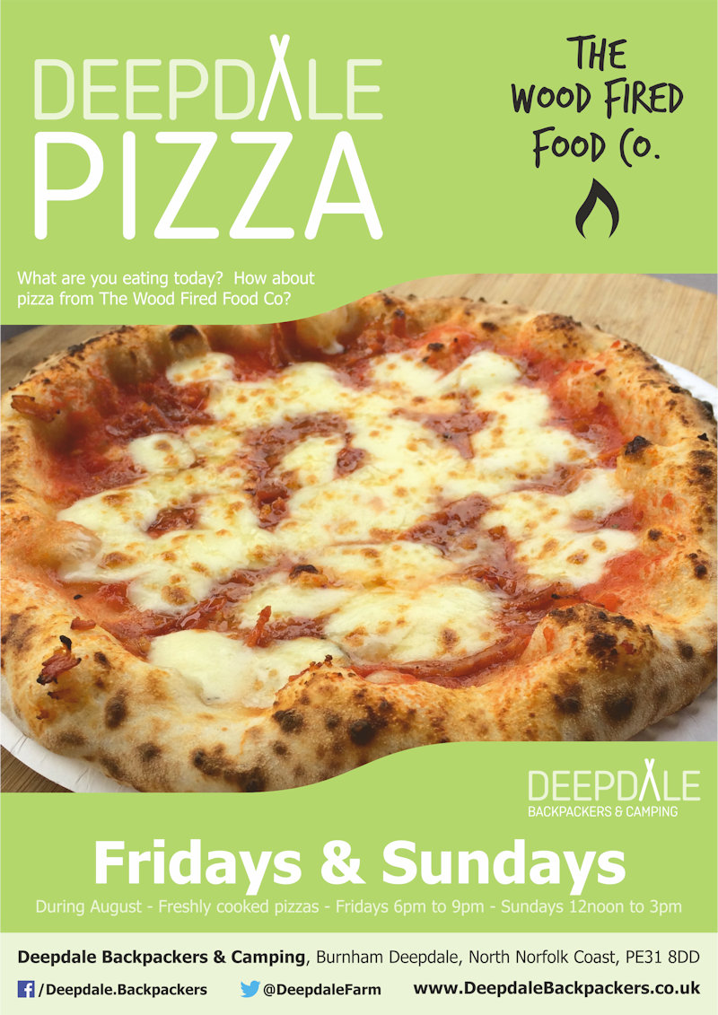 Deepdale Pizza Sunday Lunch, Deepdale Camping & Rooms, Deepdale Farm, Burnham Deepdale, North Norfolk Coast, PE31 8DD | Very tasty wood fired pizzas from The Wood Fired Food Co, served up at Deepdale Camping & Rooms during the evening. Take back to your motorhome or get a takeaway to take back home with you elsewhere in the village. | pizza, night, deepdale, backpackers, wood, fired, pizza, company, camping, campsite, evening, meal