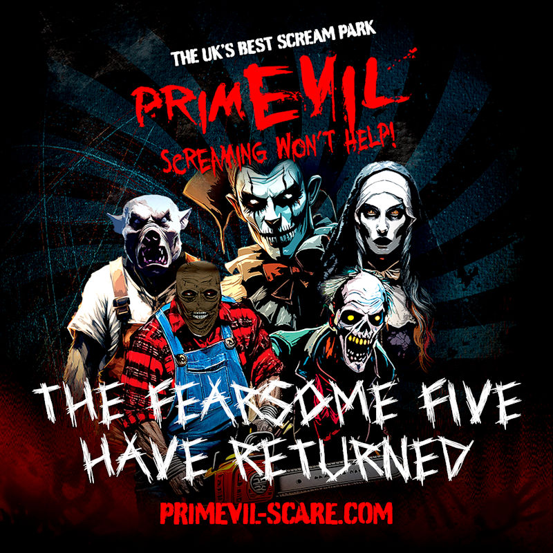 PrimEvil, ROARR!, Lenwade, Norfolk, NR9 5JE | Prepare for terror as the UK's best scream park returns for its 15th year of horror in October 2024! Brace yourself for our multi-award-winning scare attraction, where you may come to face-to-face with all or one of the Fearsome 5. Are you ready? | primevil, roarr, halloween, norfolk, 