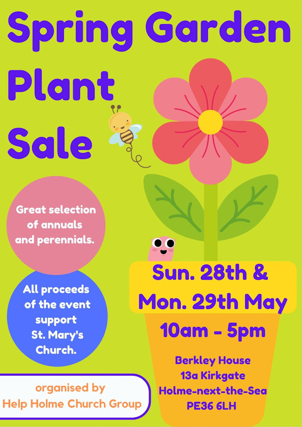 Spring Garden Plant Sale , Berkley House, 13a Kirkgate, Holme-next-the-Sea, Norfolk, PE36 6LA | Annual Garden Plant Sale in Holme-Next-the-Sea | Plant Sale