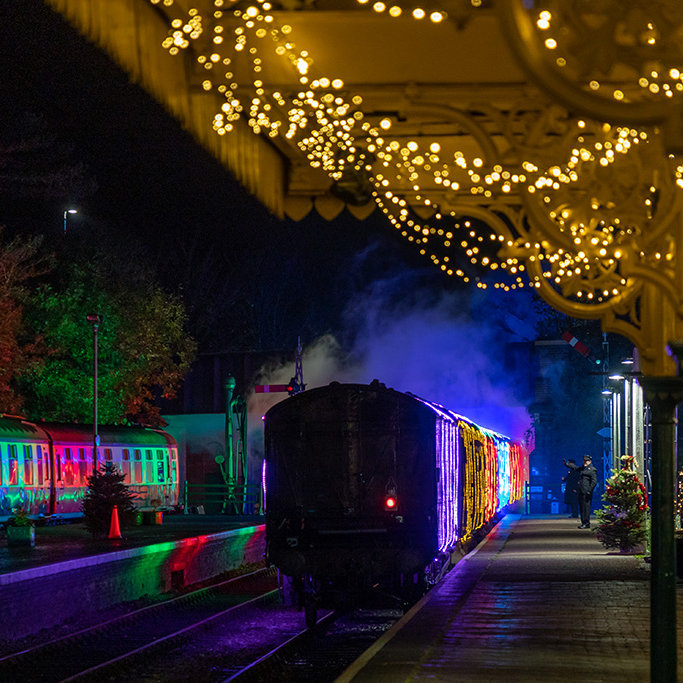 The Norfolk Lights Express, Sheringham Station, Station Approach, Sheringham, Norfolk, R26 8RA | Immersive, wintertime experience that is fun for the whole family! Arrive after dark at Sheringham Station and you'll be greeted by the magical sight of a steam-hauled train illuminated by thousands of tiny lights. | christmas, train, north, norfolk, railway, lights