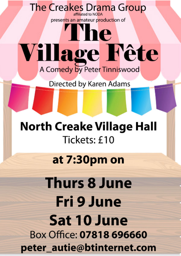 A Play- The Village Fete, North Creake Village Hall | The Creakes Drama Group's summer production of Peter Tinniswood's play 'The Village Fete', Directed by Karen Adams is on Thursday 8th, Friday 9th and Saturday 10th June in North Creake Village Hall at 7.30pm each night. | Theatre, Play, Amateur Dramatics, Production, 