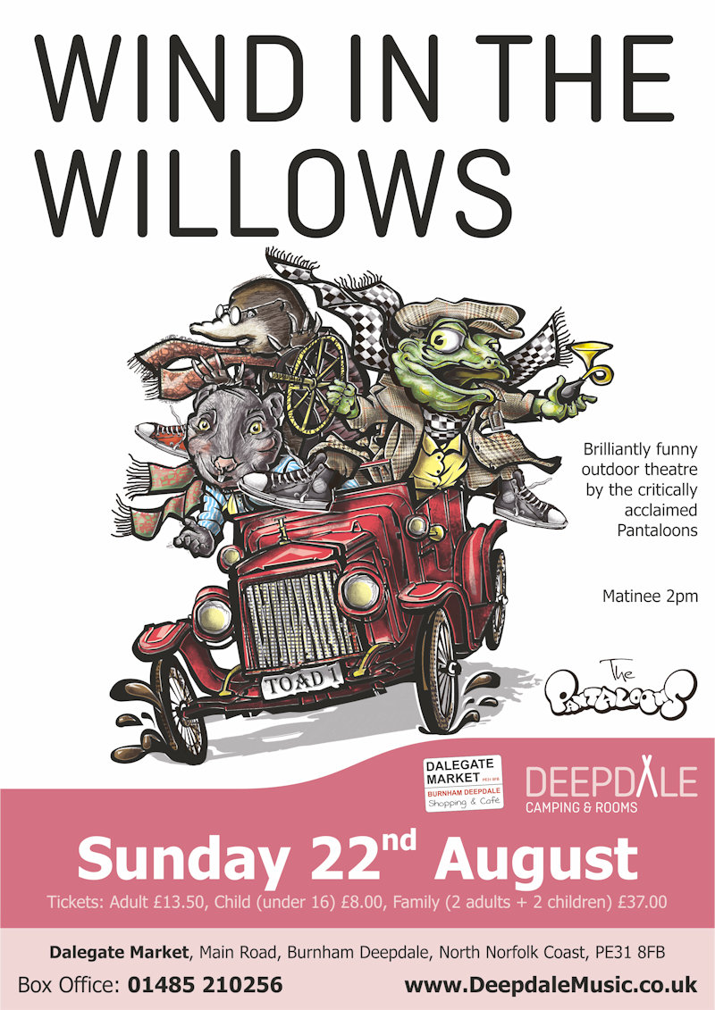 Wind in the Willows - Open Air Theatre, The Orchard, Dalegate Market, Burnham Deepdale, North Norfolk Coast, PE31 8FB | We are thrilled to welcome back the critically-acclaimed Pantaloons for more open air theatre, their hilarious spin on Kenneth Grahame`s classic countryside caper. | open, air, theatre, outdoor, shakespeare, pantaloons, as, you, like, it, play, performance
