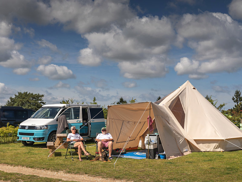 Bell tent & vw campervan at Deepdale Camping | Campsite for Tents Campervans Motorhomes | Deepdale Farm, Burnham Deepdale, North Norfolk Coast, England