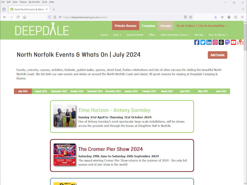 Events pages on the Deepdale website, which gets hundreds of thousands of visits