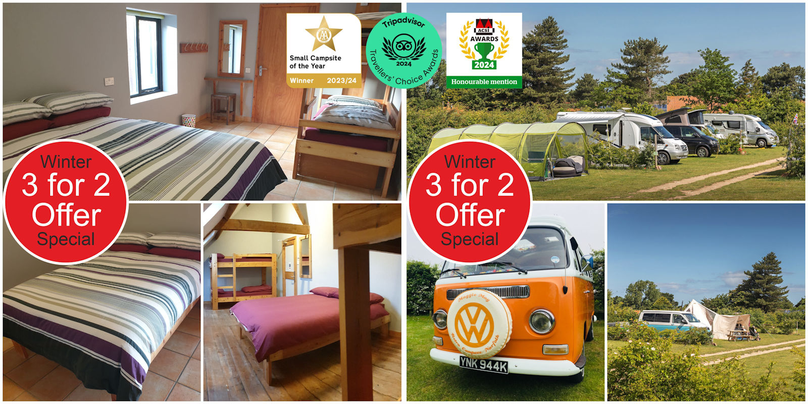 Winter 3 for 2 Accommodation Offers at Deepdale Camping & Rooms on the beautiful North Norfolk Coast