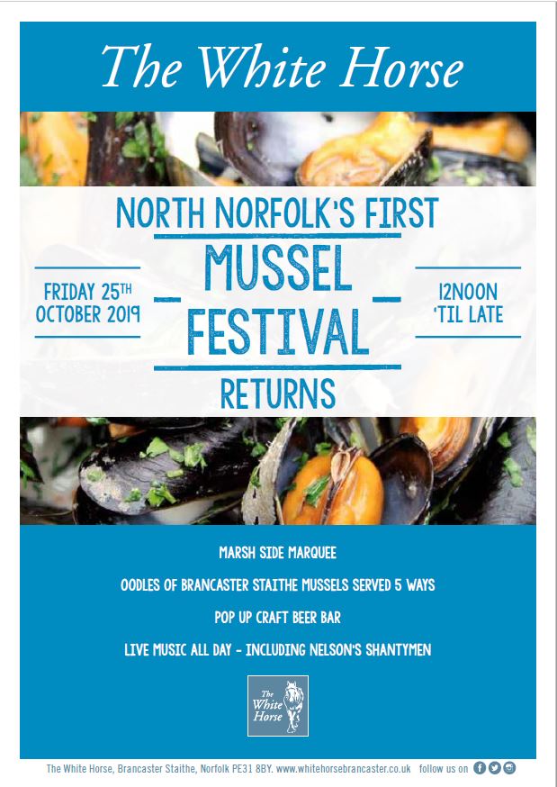 The White Horse Mussel Festival, The White Horse, main road, Brancaster Staithe, Norfolk, PE31 8BY | The White Horse will be hosting its SECOND Brancaster Staithe Mussel Festival on Friday 25th October. | Food, seafood, local, mussels, foodie, dinner