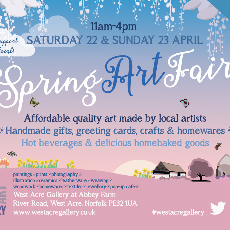 Spring Art Fair Weekend, West Acre Gallery, Abbey Farm, River Road, West Acre, Norfolk, PE32 1UJ | Shop for affordable quality art, crafts and handmade gifts created by local independent artists at this year's Spring Art Fair Weekend. | West Acre Gallery, art gallery Norfolk, art fair, spring art fair