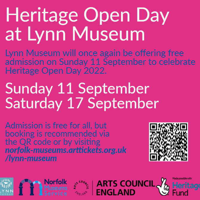 Heritage Open Days at Lynn Museum, Lynn Museum, Market Street, King's Lynn, Norfolk, PE30 1NL | On Sunday 11th September and Saturday 17th September Lynn Museum will be offering free admission for Heritage Open Day. | HOD, HODs, Heritage Open Day, Free Admission, Free, Family Activity, Family Event,
