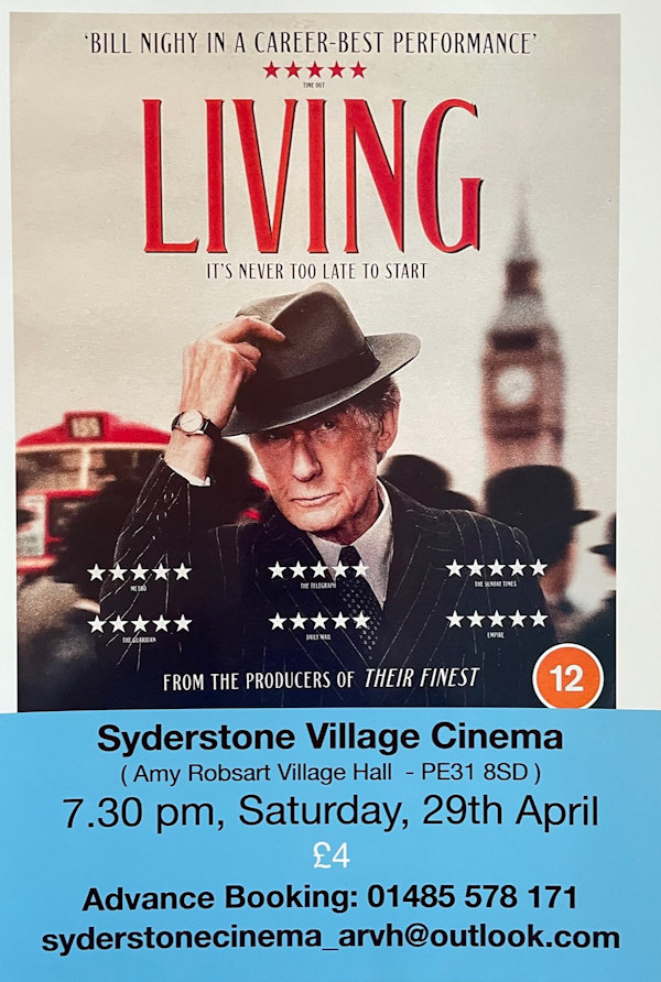 Syderstone Village Screen - LIVING (12A), Amy Robsart Village Hall, Mill Lane, Syderstone, Norfolk, PE31 8SD | A film that stars Bill Nighy at his very best | cinema; village screen; Film;