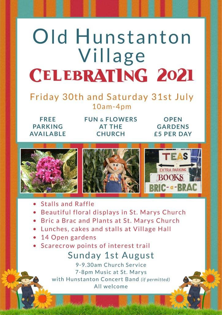 Old Hunstanton Flowers & Fun 2021, Old Hunstanton Village Hall or St Marys Church, Old Hunstanton, Norfolk, PE36 6HS | 14 Open Gardens, Floral Displays at Church, Scarecrow Trail, Lunch, Refreshments & Stalls at the Village Hall | Flowers, Open Gardens, Scarecrow Trail, Fete