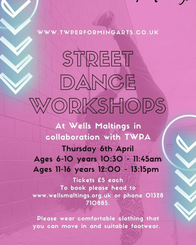 Street Dance Workshops, Wells next the sea, Staithe Street, Wells-next-the-Sea, Norfolk | Join Tom from TWPA for a session learning street dance styles & learn a choreography dance routine at the Wells Maltings.  | Street Dance Kids workshops